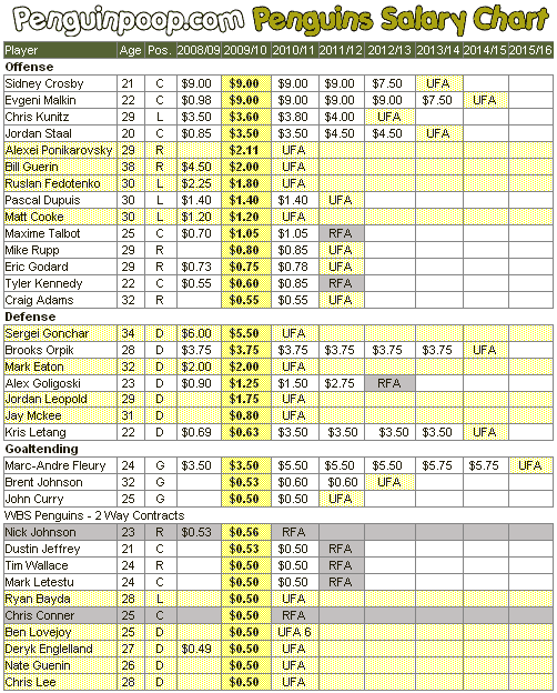 pittsburgh penguins salary cap