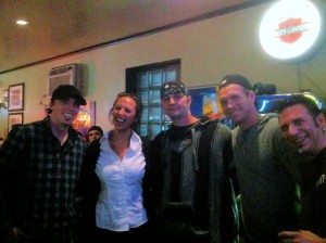 LANGE'S GANG IN FRONT OF EXCUSES WITH SID:      FRANK, SID, ROBBIE THE CAT, DAVE